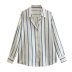 loose lapel long sleeve striped silk satin shirt NSAM139775