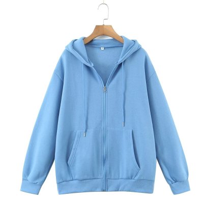 Zipper Solid Color Long Sleeve Loose Hooded Sweatshirt NSAM139781