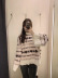 suéter estampado con borde ondulado suelto de manga larga con cuello redondo NSYXB139792