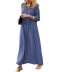 large swing lapel long sleeve v neck loose solid color shirt dress NSMVS139807
