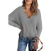 V-neck tassel loose long sleeve solid color sweater NSMVS139808