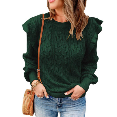 Loose Long-sleeved Round Neck Casual Solid Color Sweater NSMVS139810