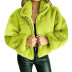 rabbit fur faux fur plush zipper solid color long sleeve warm jacket NSMVS139811