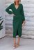 V-neck long sleeve lace-up solid color knitted dress NSMVS139812