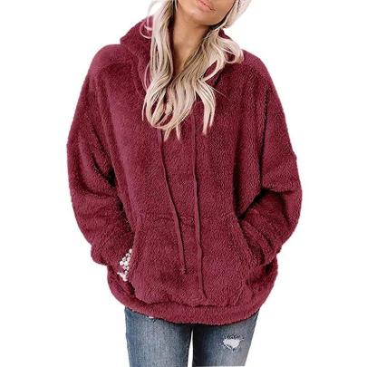 Long-sleeved Hooded Pocket Loose Solid Color Plush Sweatshirt NSMVS139814