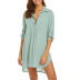 v neck long sleeve loose lapel solid color beach sunscreen shirt dress NSMVS139819