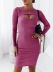 round neck hollow slim long sleeve solid color dress NSMVS139820