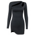 Hollow Slim Long Sleeve round neck solid color Dress NSAFS139828