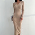 Cross Strap Halter Neck Long-sleeved slim solid color Knitted Dress NSAFS139833