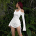 Drawstring see-through hanging neck long-sleeved slim solid color dress NSAFS139834
