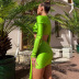 waistless long-sleeved round neck slim solid color fake two-piece dress NSFD139841