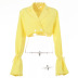 casual long-sleeved lapel short lace-up solid color blazer NSFD139842