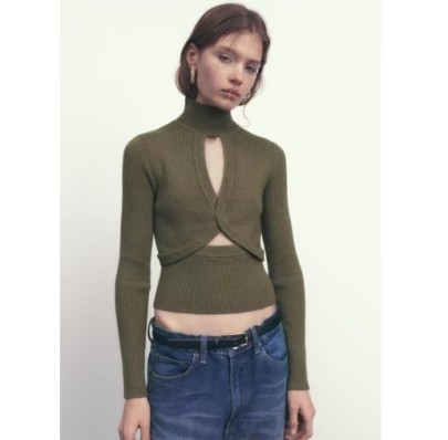 High Neck Slim Long Sleeve Hollow Solid Color Knitted Sweater NSAM139761