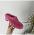 round toe solid color plus velvet fur high-heeled slippers NSZLX139430