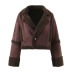 abrigo corto de piel de color sólido con solapa de costura de manga larga NSXDX139437