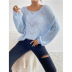 hollow loose long sleeve round neck solid color sweater NSHNF139450