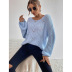 hollow loose long sleeve round neck solid color sweater NSHNF139450