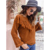 trumpet sleeve round neck tassel loose solid color knitwear NSHNF139452