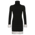 slim high collar long sleeve contrasting color plush dress NSGWY139459
