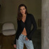 button solid color v neck long sleeve slim knitted cardigan NSGWY139466