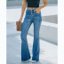 button solid color high waist slim jeans NSCXY139494