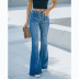 button solid color high waist slim jeans NSCXY139494