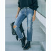 jeans casuales de cintura alta lavados con arena NSCXY139498