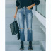 jeans casuales de cintura alta lavados con arena NSCXY139498