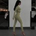 slim round neck long sleeve high waist solid color top and pant set NSHTL139504