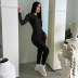 long sleeve round neck high waist solid color top and pant set NSHTL139507