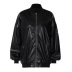 chaqueta suelta de manga larga de color sólido con cremallera de piel sintética NSHTL139509