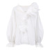 Deep V-neck Wood Ear Side Long-sleeved loose Stitching solid color Shirt NSSQS139519