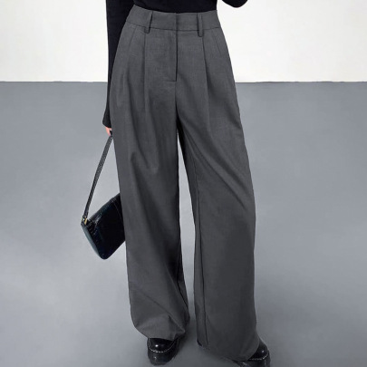 Commuting High Waist Wide-leg Drape Solid Color Suit Pants NSSQS139523