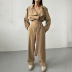 lapel high waist long sleeve loose solid color jumpsuit with belt NSSQS139527