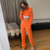 loose round neck long sleeve high waist solid color top and pant set NSSQS139528