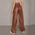 pantalones casuales de cuero de PU de color sólido de pierna ancha de cintura alta NSSQS139530