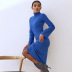 high collar long sleeve slim solid color dress NSSQS139533