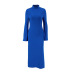 high collar long sleeve slim solid color dress NSSQS139533