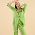 loose long sleeve lapel solid color cotton imitation linen pajamas two-piece set can be worn outside NSMSY139536