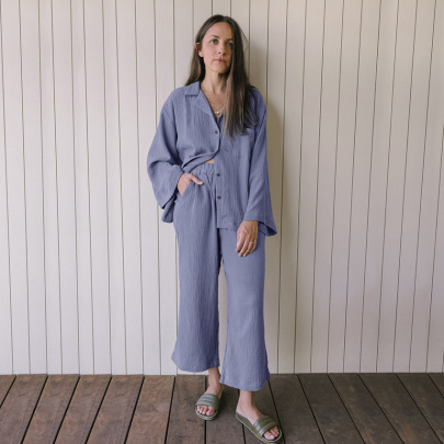 Loose Long Sleeve Lapel Solid Color Pajamas Can Be Worn Outside NSMSY139540