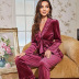 long-sleeved lace-up v neck fungus edge solid color velvet pajamas two-piece sets NSMSY139548