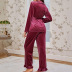 Conjuntos de dos piezas de pijamas de terciopelo de color sólido con borde de hongo y cuello en V con cordones de manga larga NSMSY139548