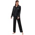 conjunto de pijama de seda de imitación de color sólido de cintura alta con solapa de manga larga NSMSY139549