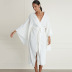 bat sleeve loose lace-up solid color ice silk cardigan nightgown NSMSY139551
