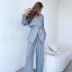 drape long-sleeved wide-leg loose lace-up solid color ice silk top and pant set NSSQS139556