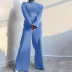 long-sleeved stand-up collar loose wide-leg solid color top and pants set NSSQS139558