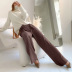 high waist drape wide-leg solid color pants with belt NSSQS139559