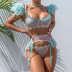 feather stitching sling slim high waist contrast color underwear four-piece set NSHLN139564