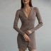 knitted thread button long-sleeved lapel slim solid color dress NSBJD139591