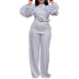 puff long-sleeved high waist straight leg solid color jumpsuit NSGML139599